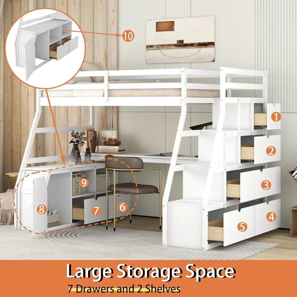Twin Size Loft Bed with Desk And Storage underneath