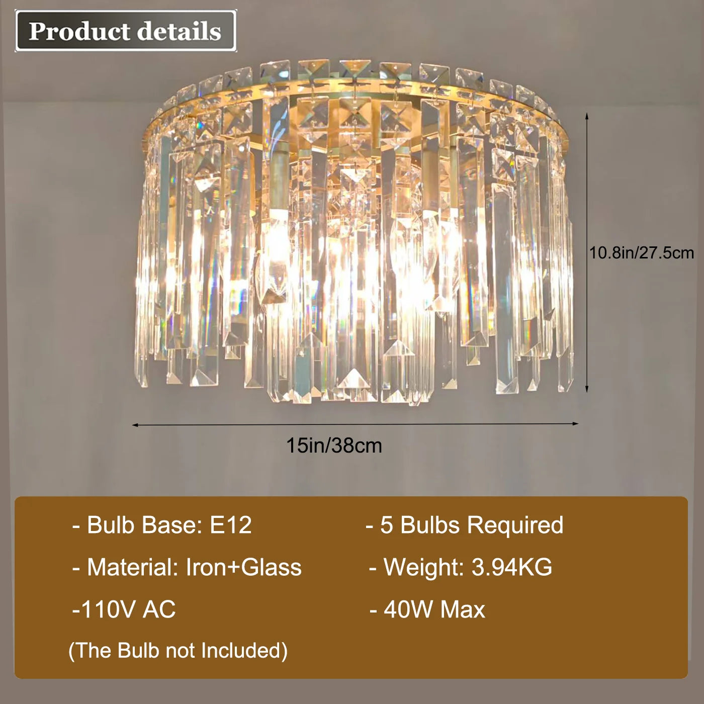 Luxury Gold Crystal Flush Mount Teardrop Crystal Chandelier