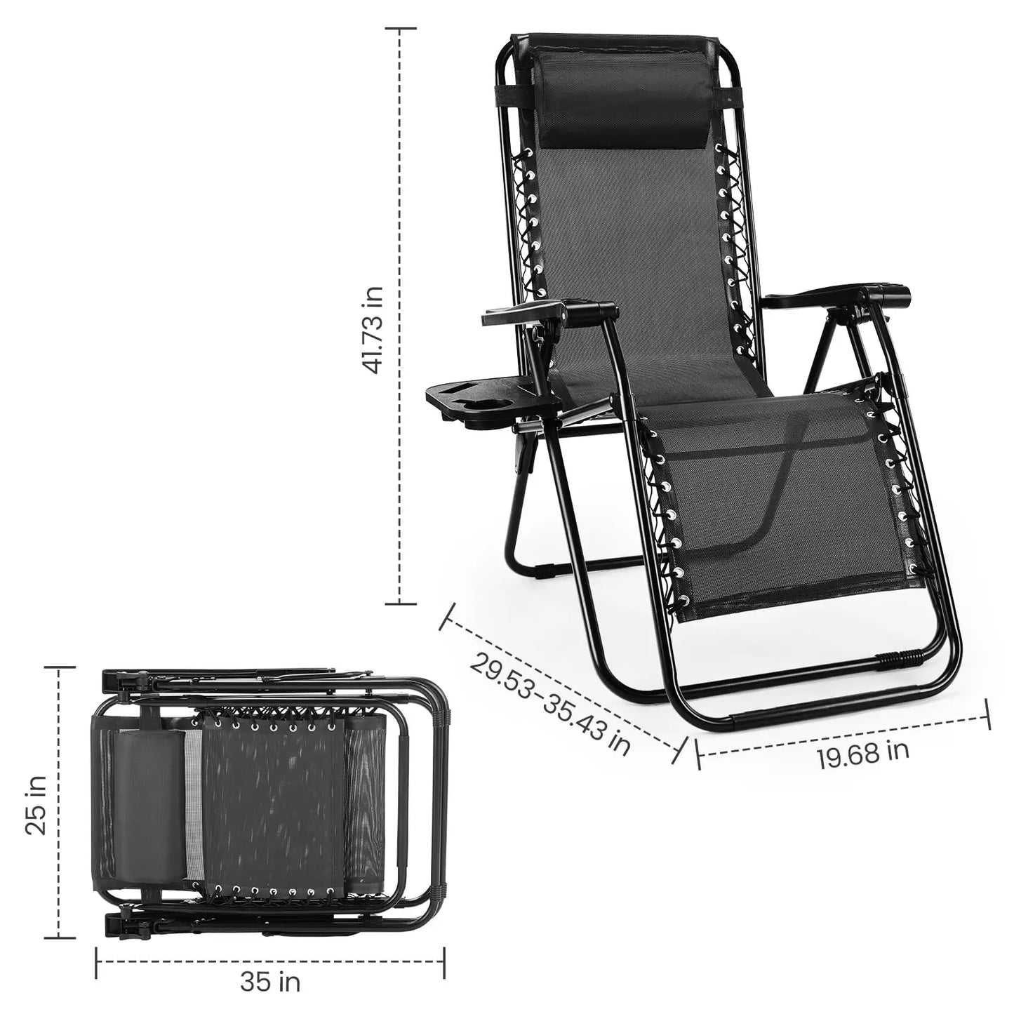 Zero Gravity Set with Cup Holder Trays and Adjustable Pillow