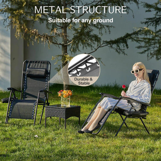 Zero Gravity Lounge Chair with Cup Holder Tray Set