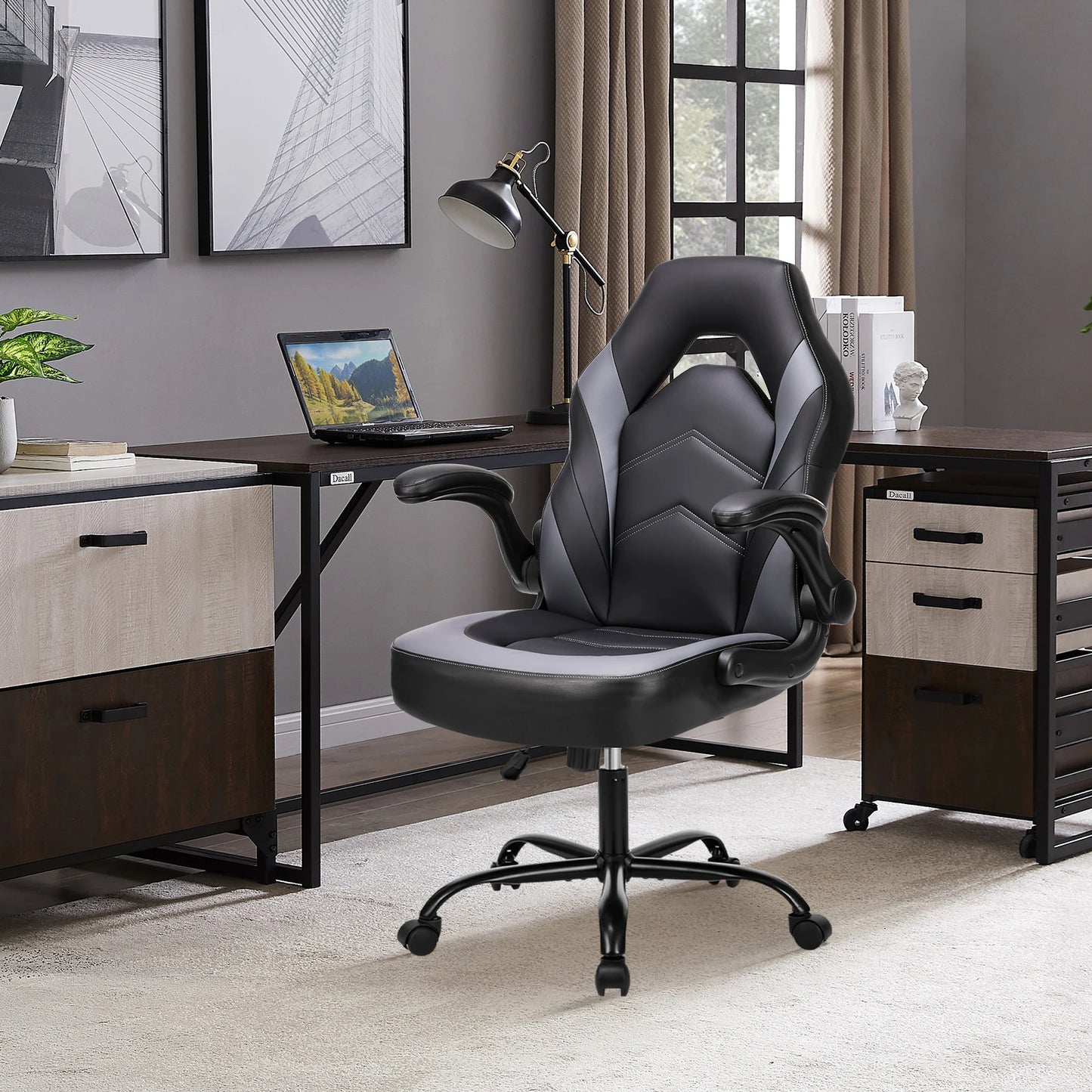 Office Chair with Swivel Rolling Flip-up Armrest