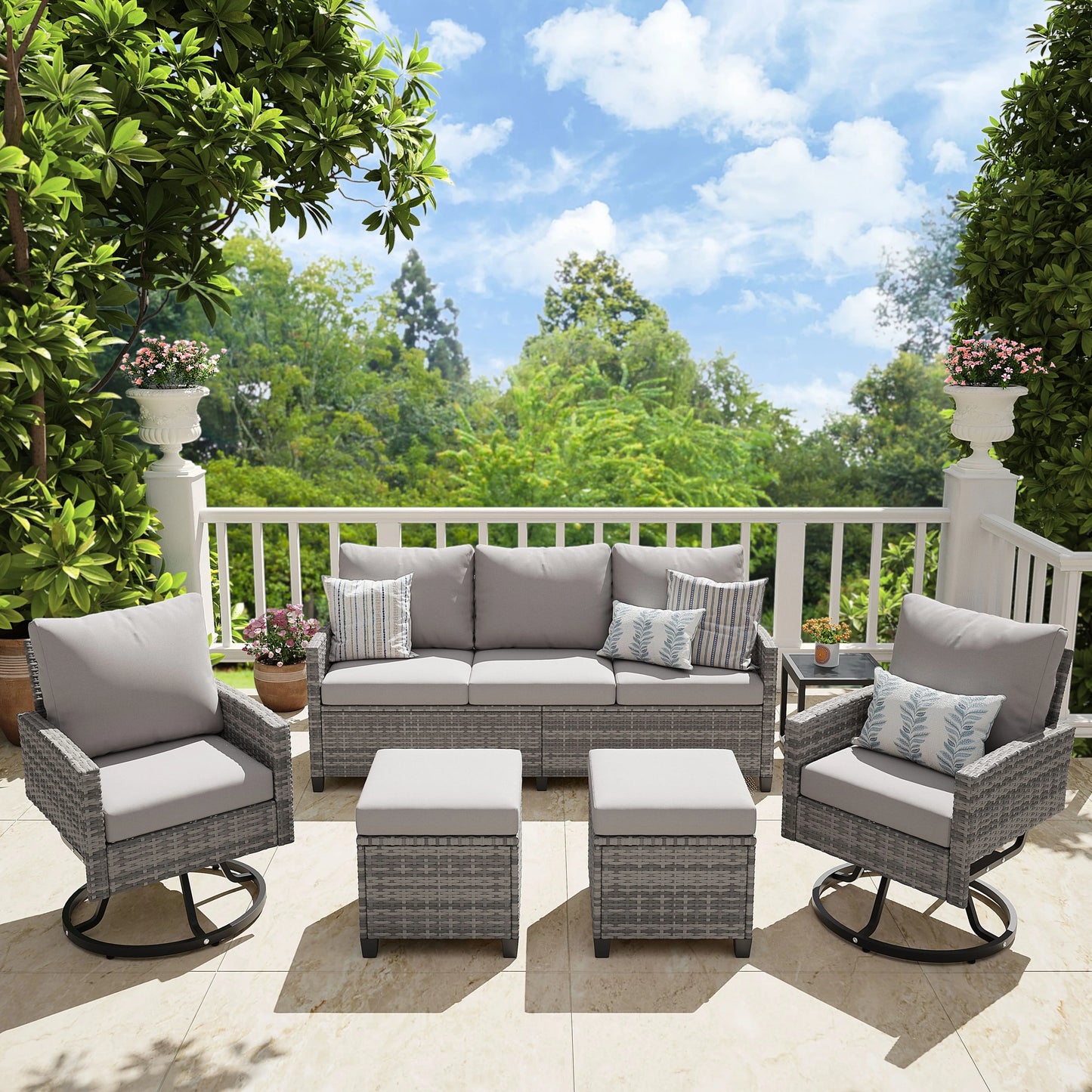 Wicker Patio Furniture  Ottoman & Tempered Glass Side Table Set