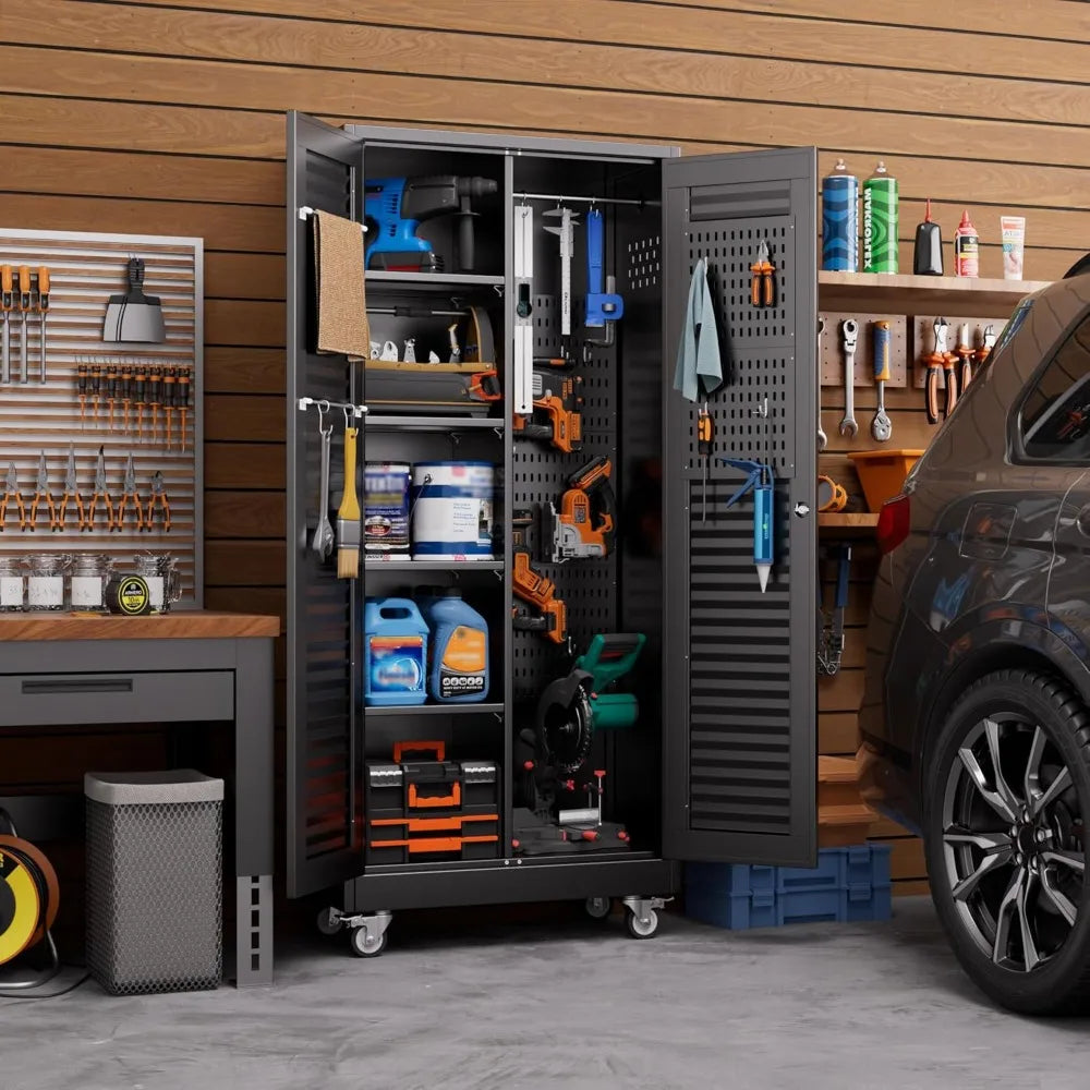 Lockable Metal Storage Cabinet with Wheels