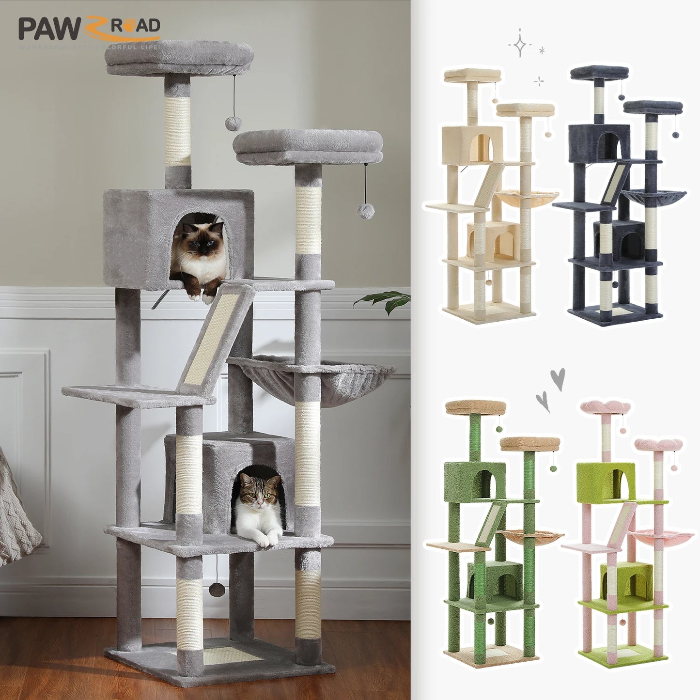 Multi-Level Plush Cat Condo with Scratching Posts
