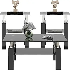 Glass Coffee Table and 2 End Side Tables