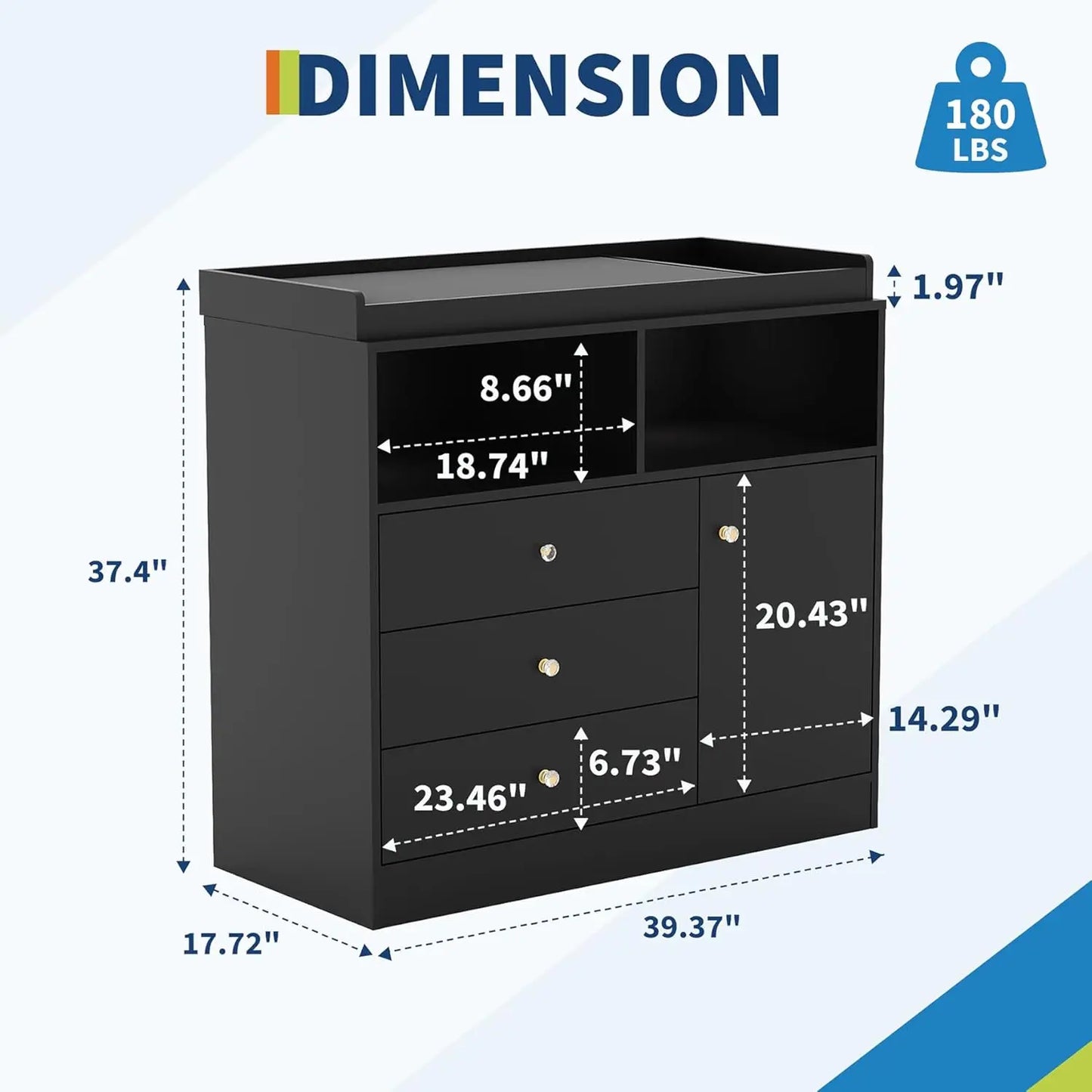 Wooden Diaper Changing Station with 3 Drawers Changing Table Dresser