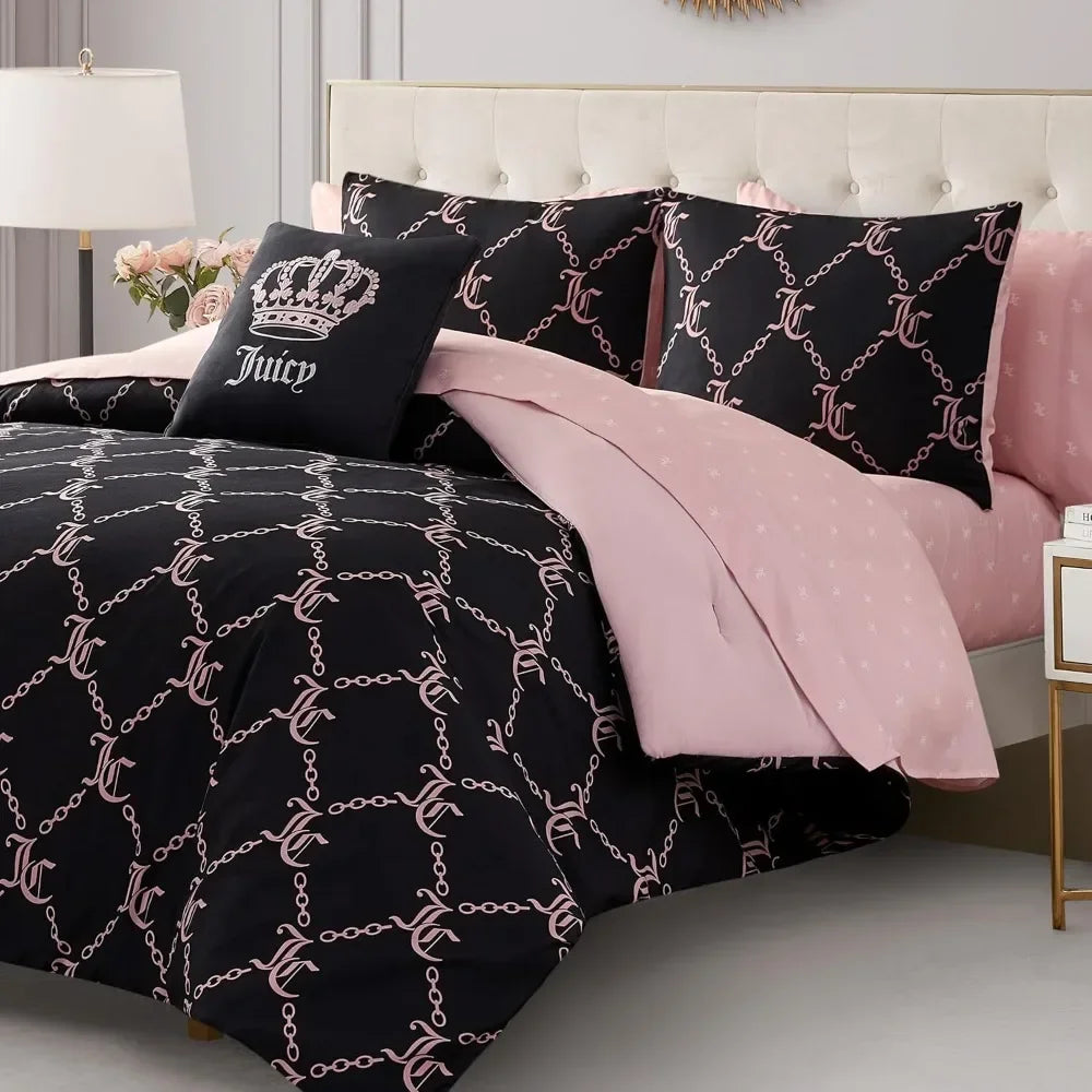 Couture Black Logo Queen Comforter Set - Bedding Ensemble