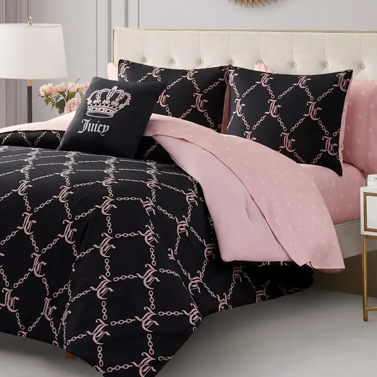 Couture Black Logo Queen Comforter Set - Bedding Ensemble