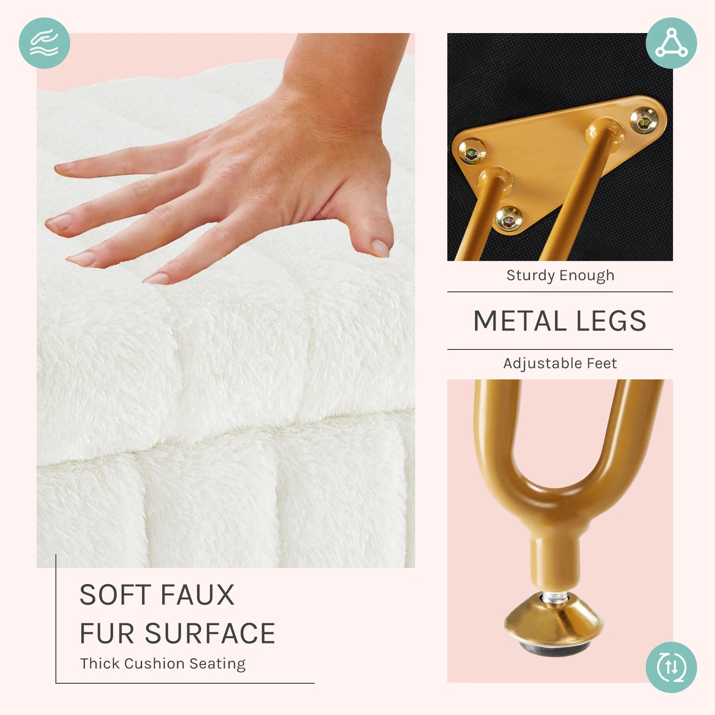 Faux Fur Stools & Ottomans Padded Makeup with 4 Metal Legs