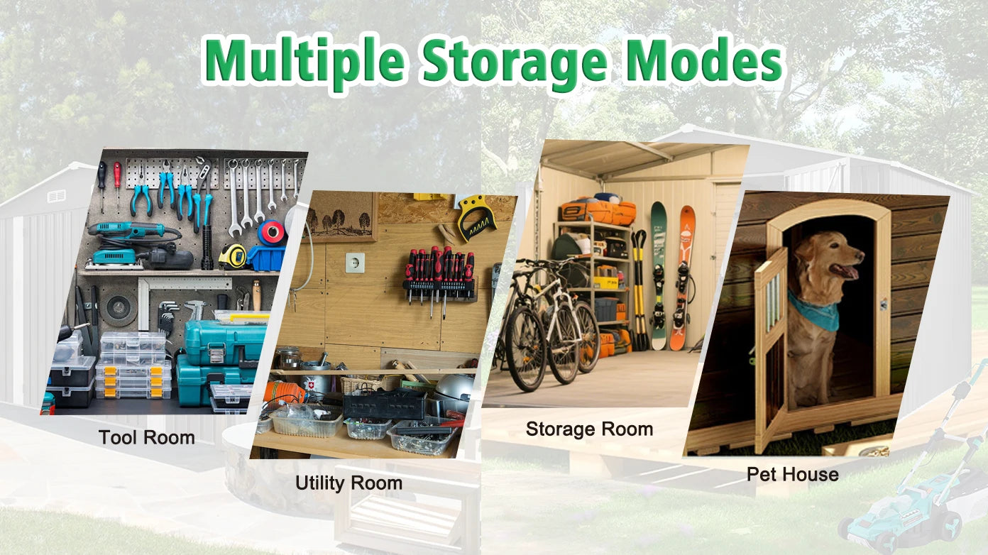 Outdoor Storage Shed - Metal Garden Shed with Double Door