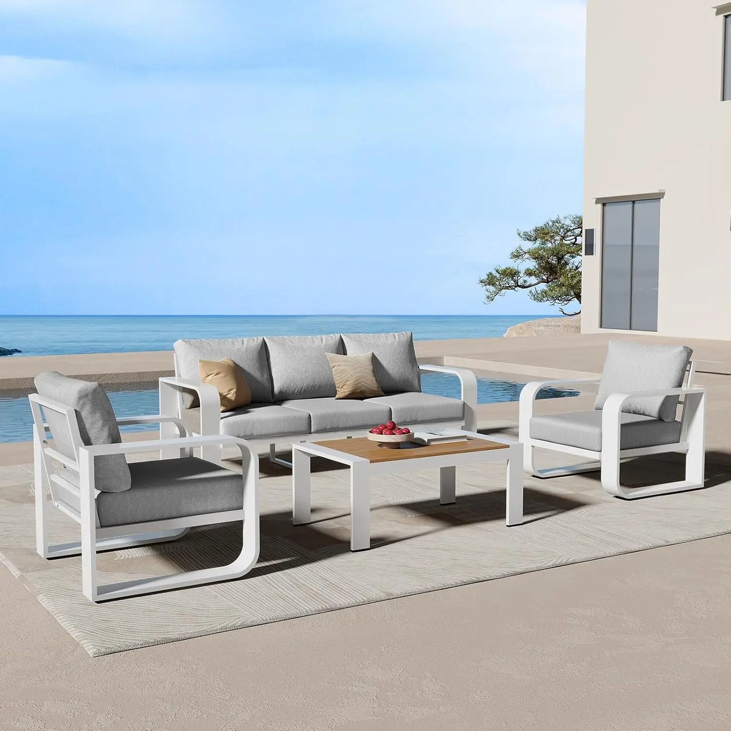 Aluminum Patio Conversation Set with Cushion Sectional Sofa