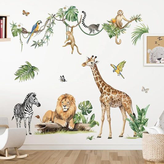 Nursery - Large Jungle Animal Tropical Leaves Wall Stickers Safari