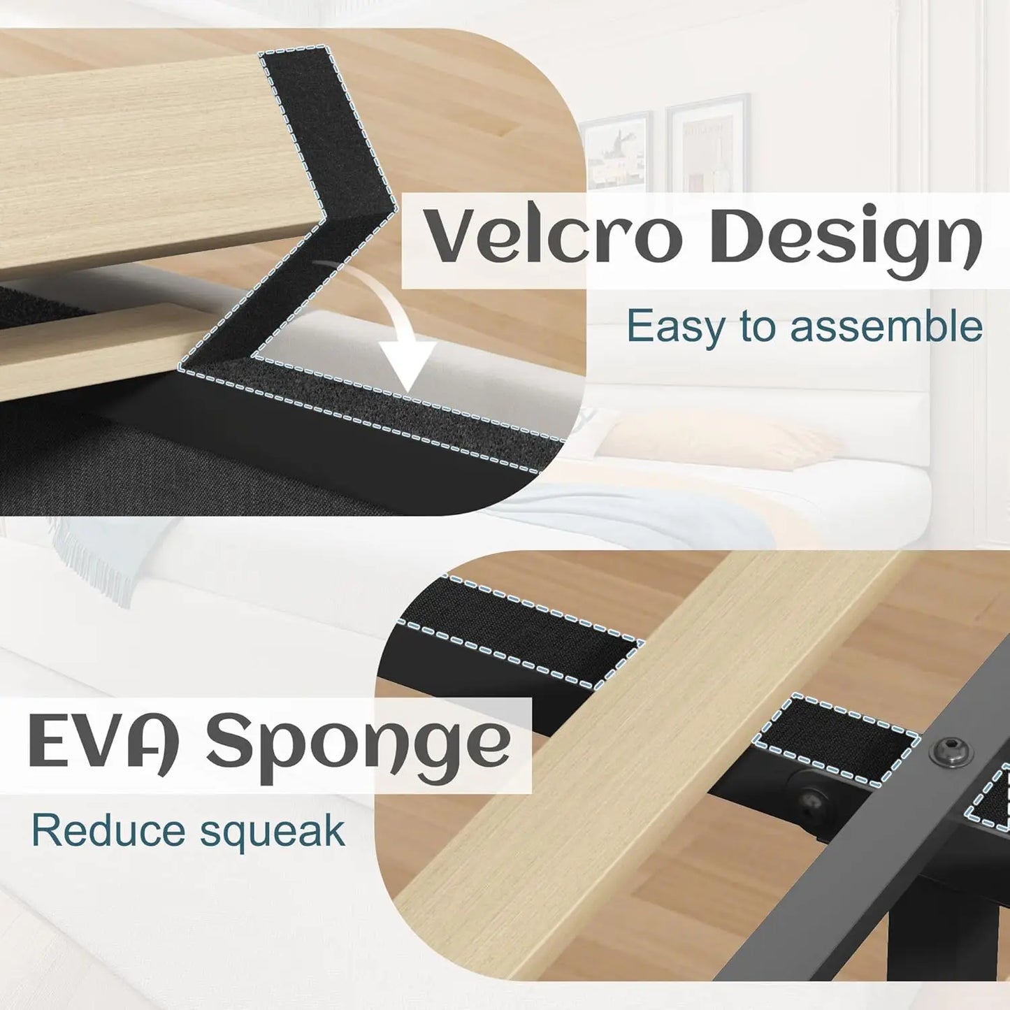 Bed Frame with Storage Drawers with Velvet Upholstered Headboard