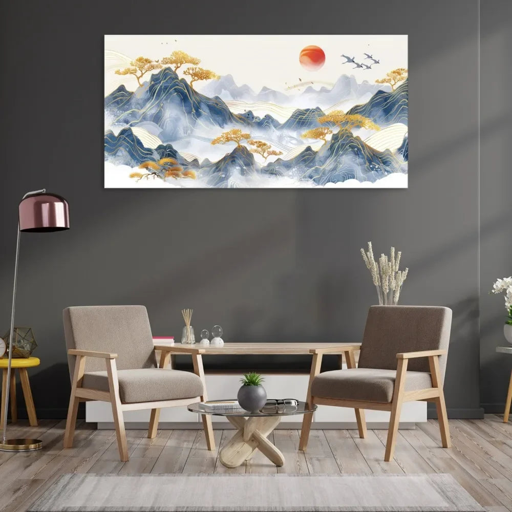 Dreamlike Fog with Blue Mountains Modern Canvas Wall Art