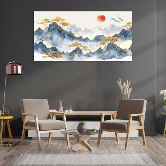 Dreamlike Fog with Blue Mountains Modern Canvas Wall Art