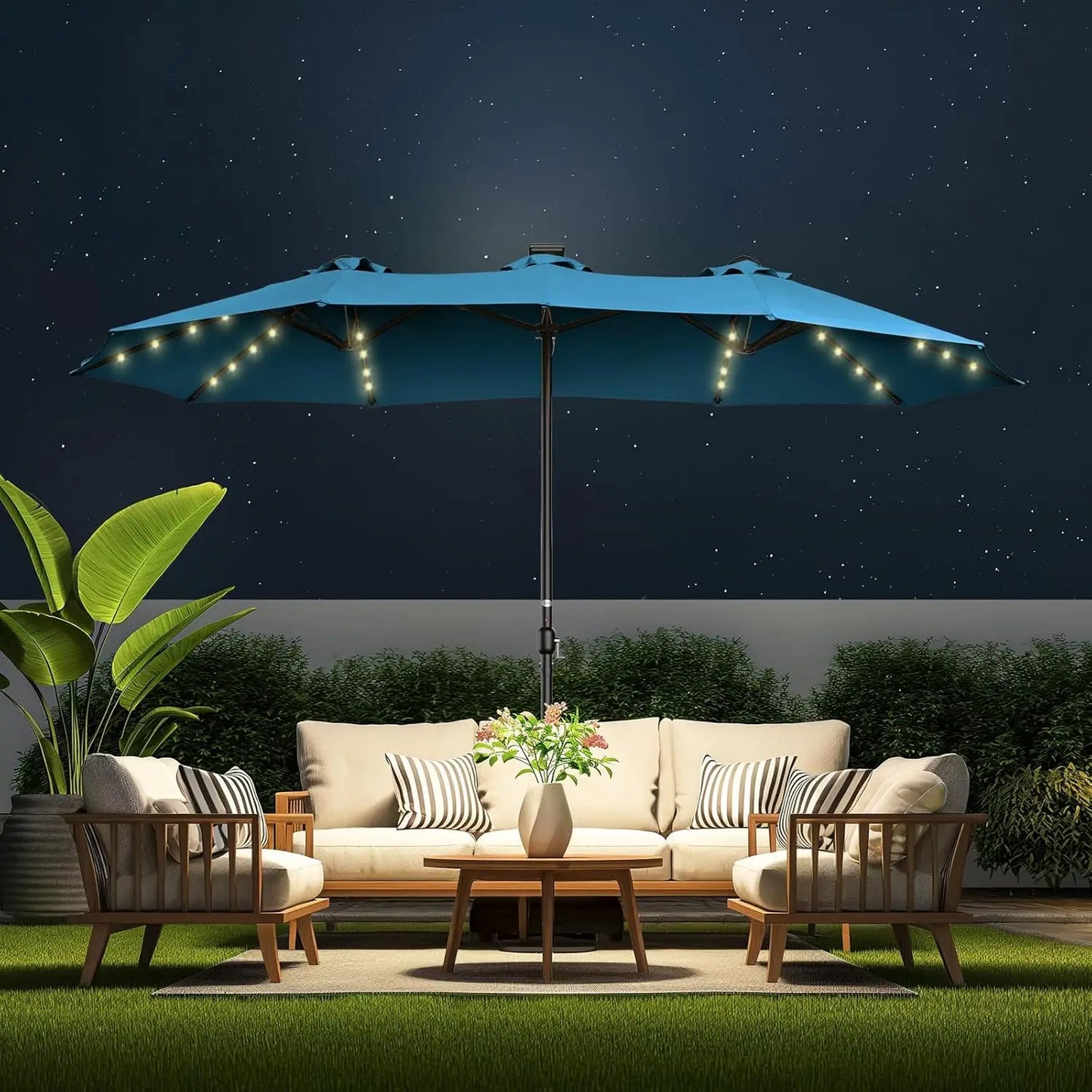 Double Sided Patio Umbrellas with Solar Lights LED Lighted