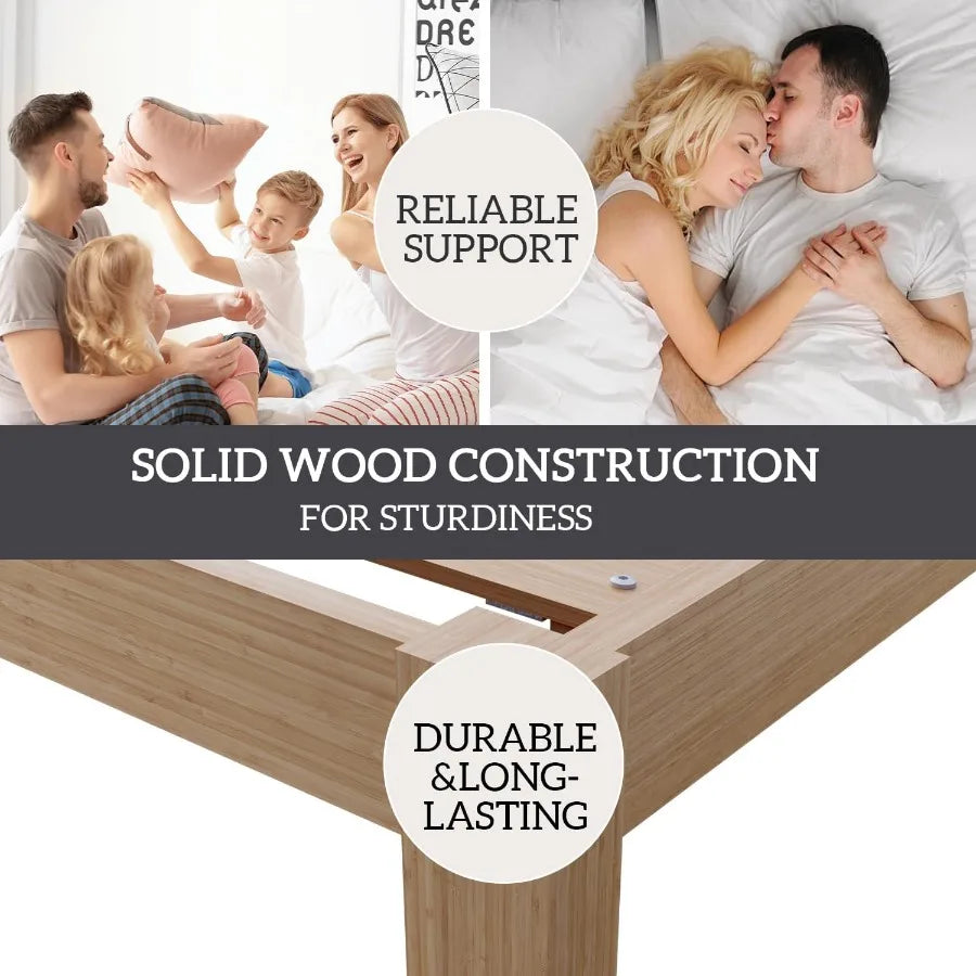 Bamboo Bed Frame Solid Stable With Non-Slip Slats Support