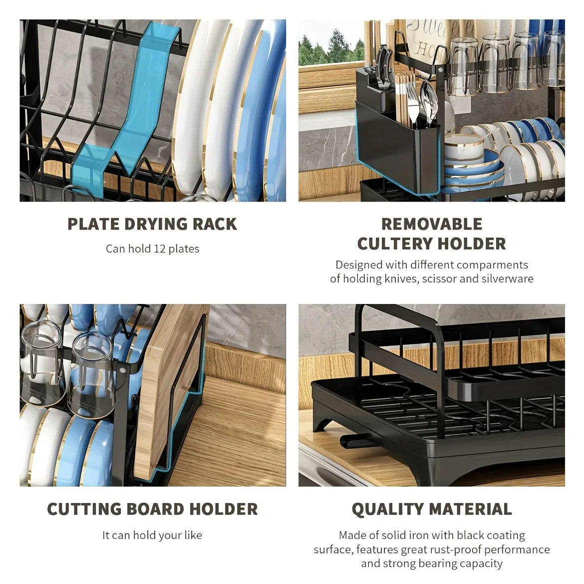 Kitchen Counter Dish Drainer with Drainboard - Space-Saving Storage Organizer