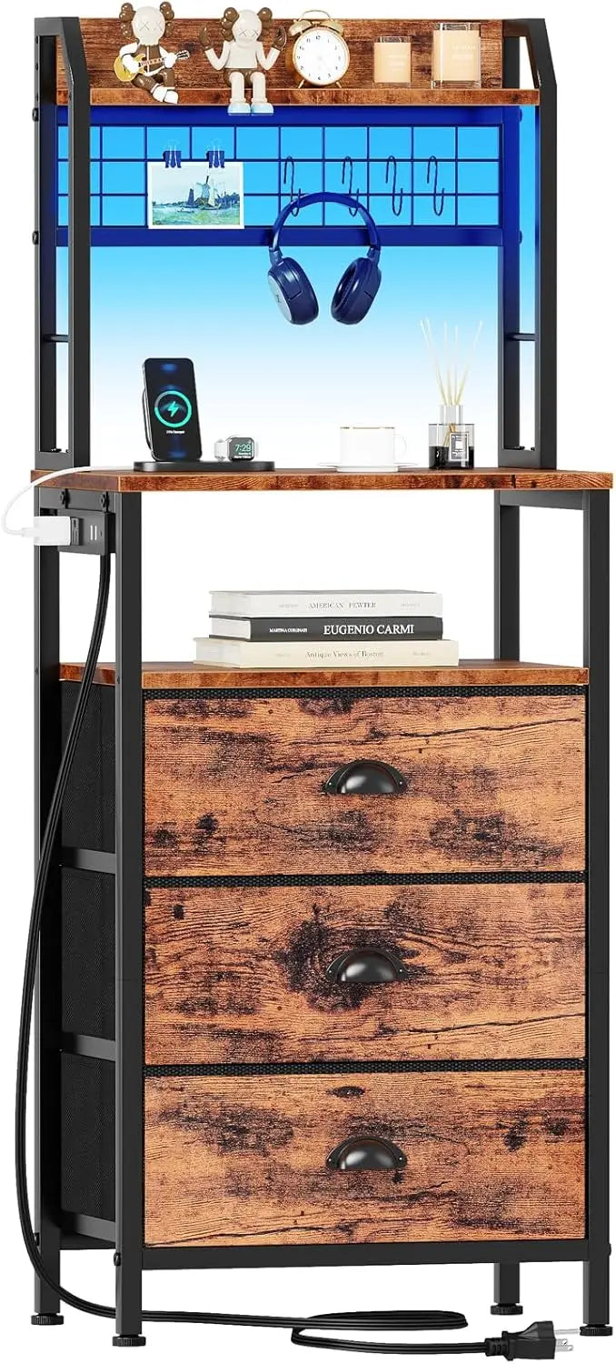 Bedside Table with LED Lights with Charging Station