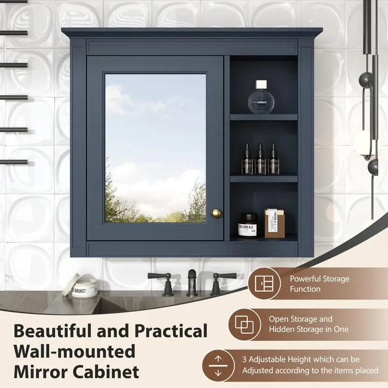 Modern Bathroom Storage with Mirror, Features 3 Open Shelves