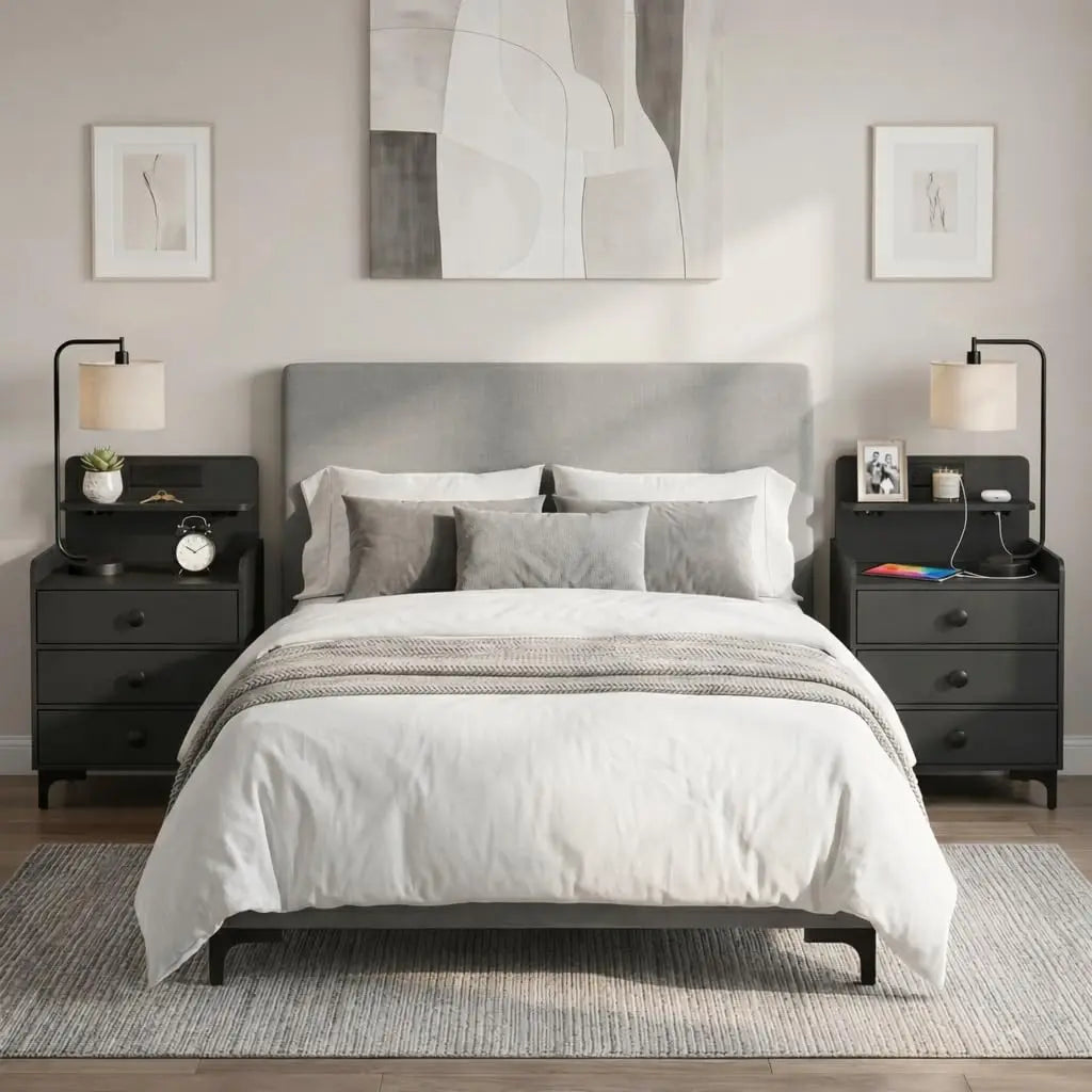 Nightstand With Charging Station, USB Ports and Open Storage Shelf