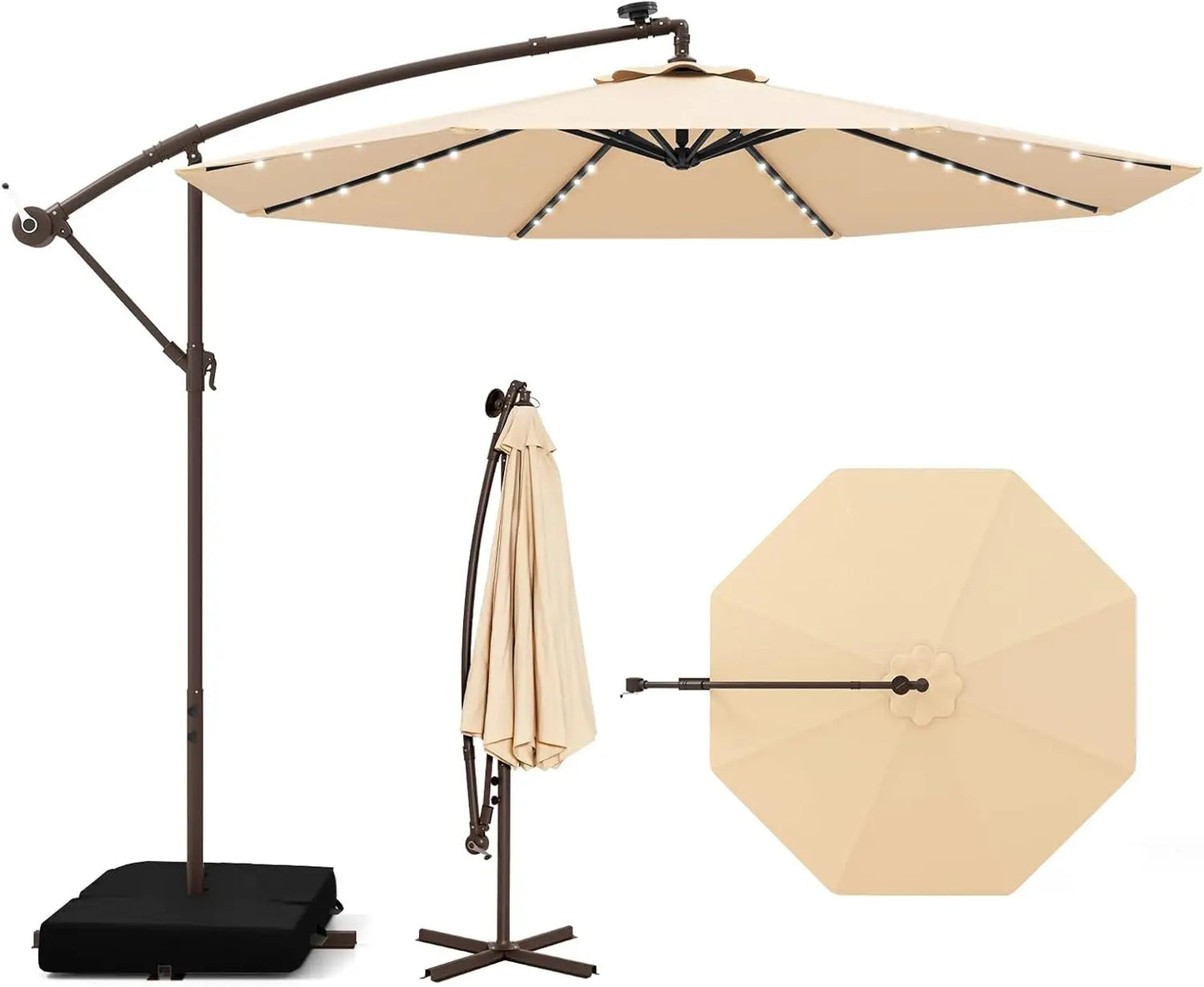 Offset Patio Umbrella with Base Included and Solar LED Lights
