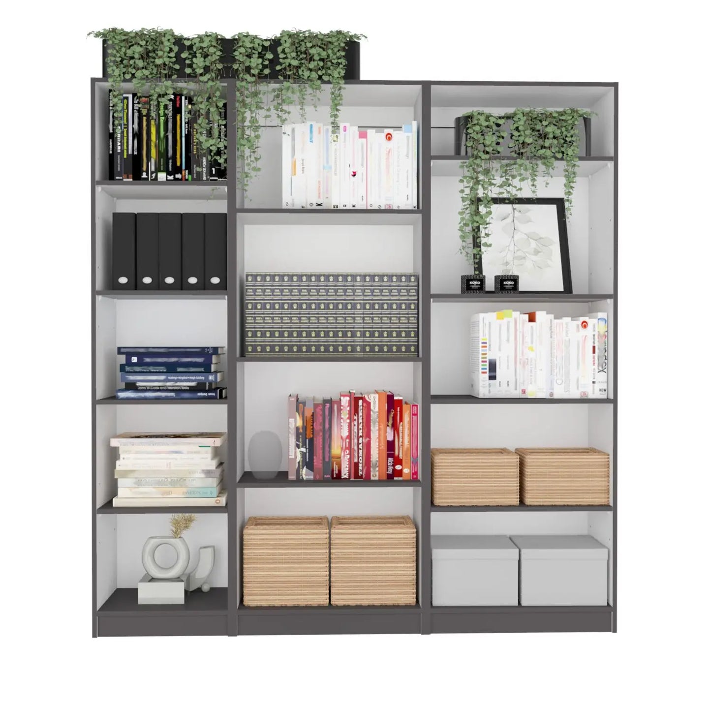 Dupree 3-Piece Mat Gray & White Home Bookcase Set