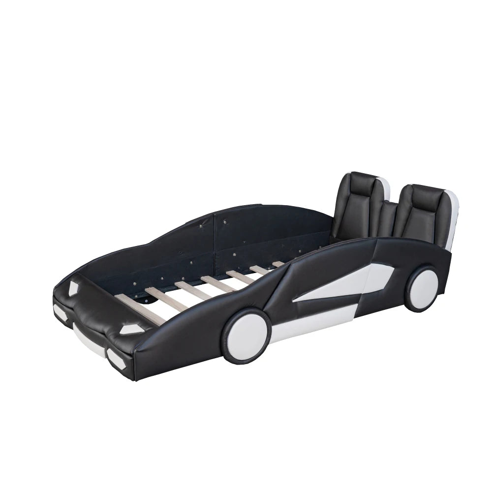 Twin Size Race Car-Shaped Platform Bed with Wheels