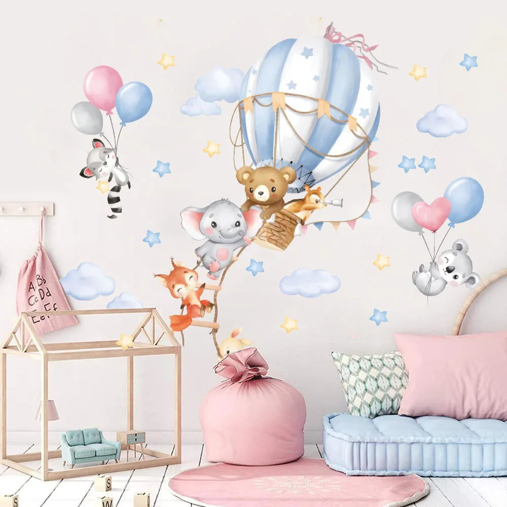 Large Hot Air Balloon Animals Wall Sticker