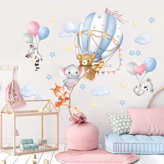 Large Hot Air Balloon Animals Wall Sticker