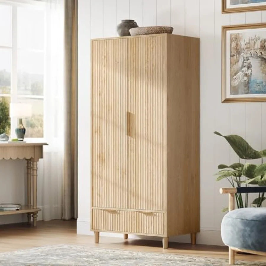 Fluted Wardrobe Closet Armoire