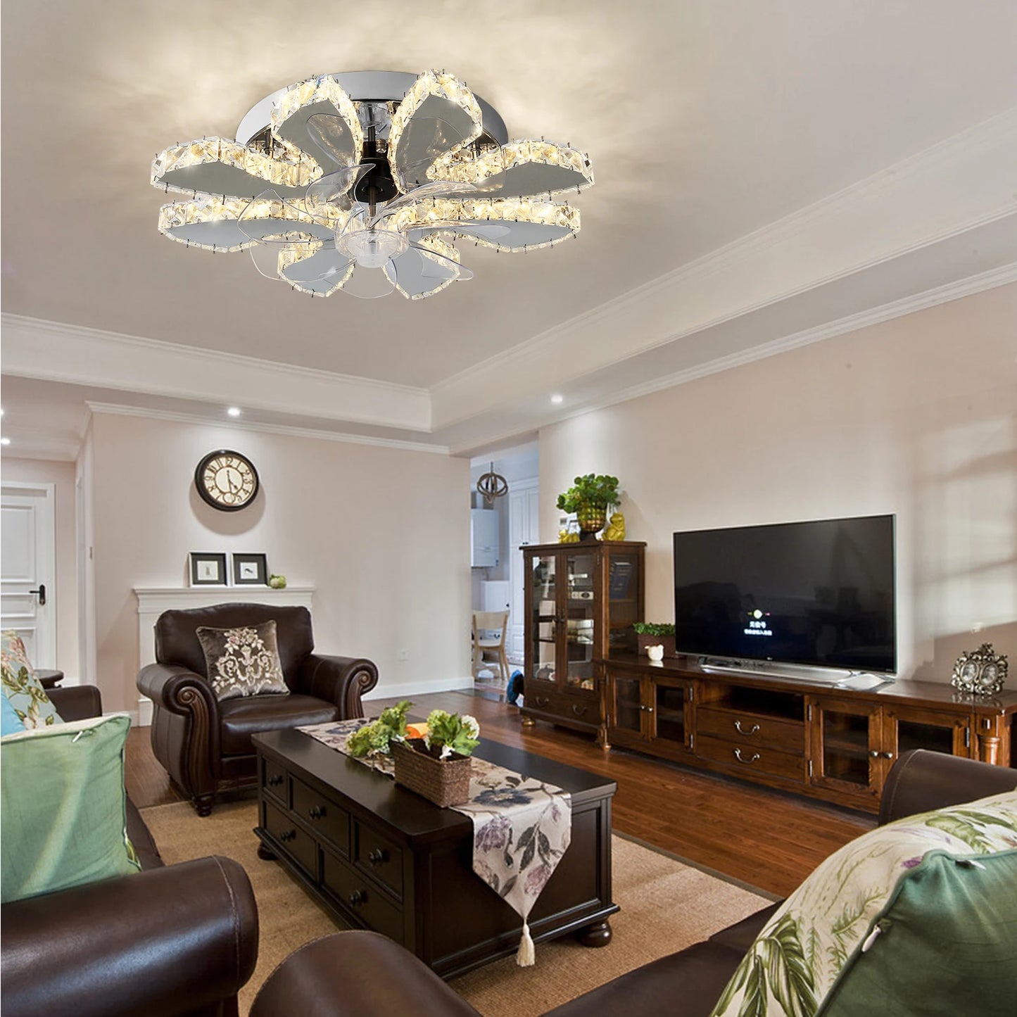 Luxury Crystal Chandelier Modern Ceiling Fan Light