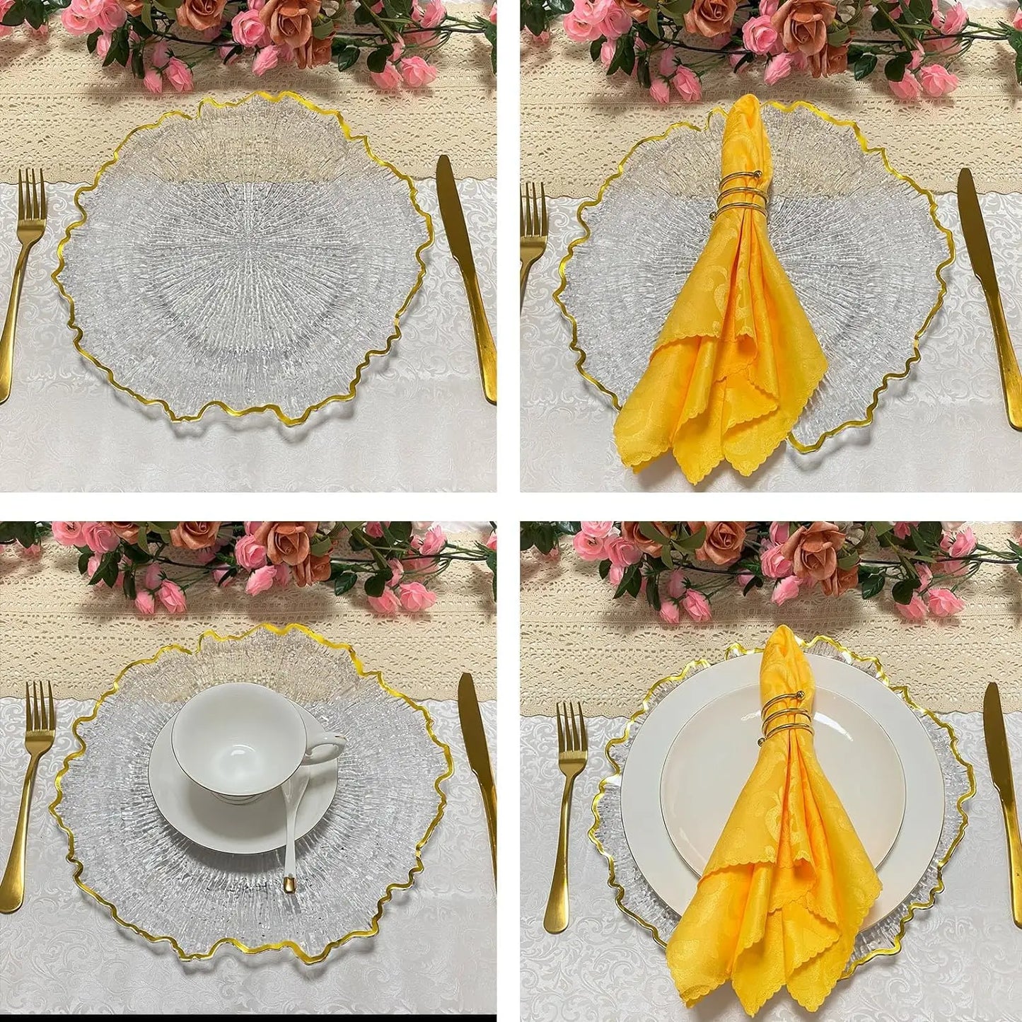 Rim Reef Charger Plates Bulk Clear with Gold Rim Plastic Set