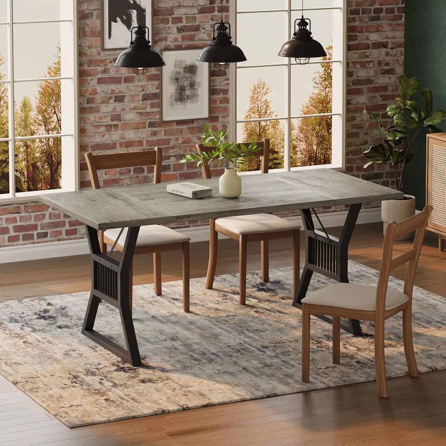 Industrial Large Rectangular Dining Table with Sturdy Metal Legs