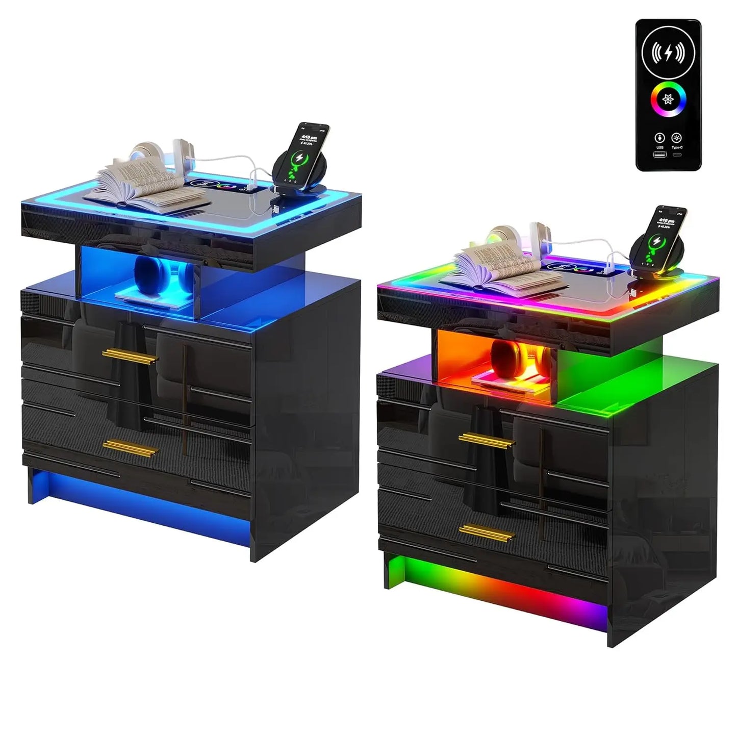 LED Nightstand Set With Charging Station