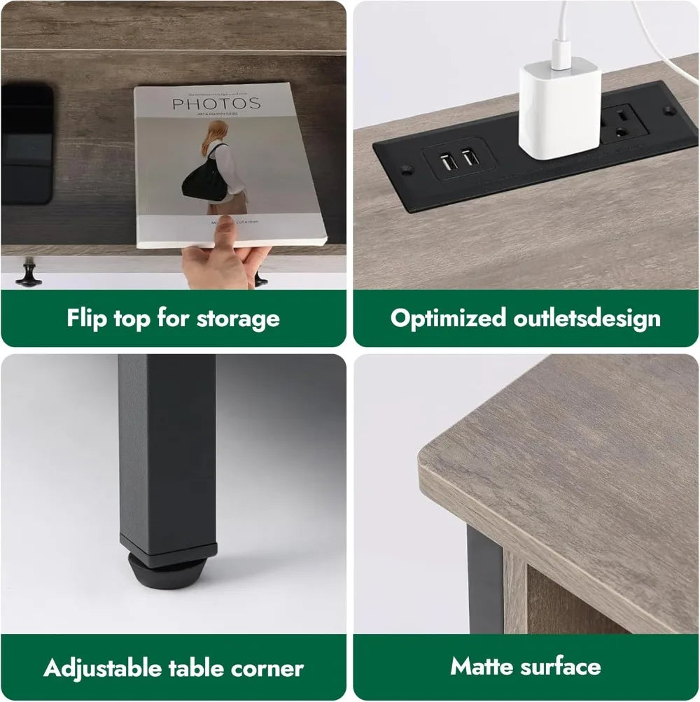 Large Nightstand with Charging Station & LED Lights