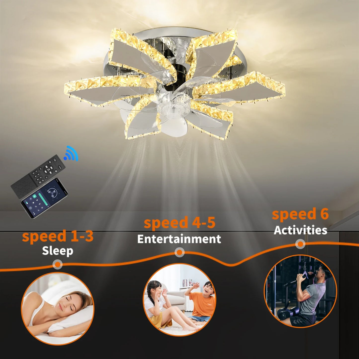 Luxury Crystal Chandelier Modern Ceiling Fan Light