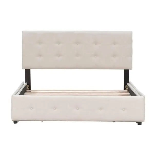 Upholstered Platform Bed/Classic Headboard/4 Drawers/No Box Spring Needed