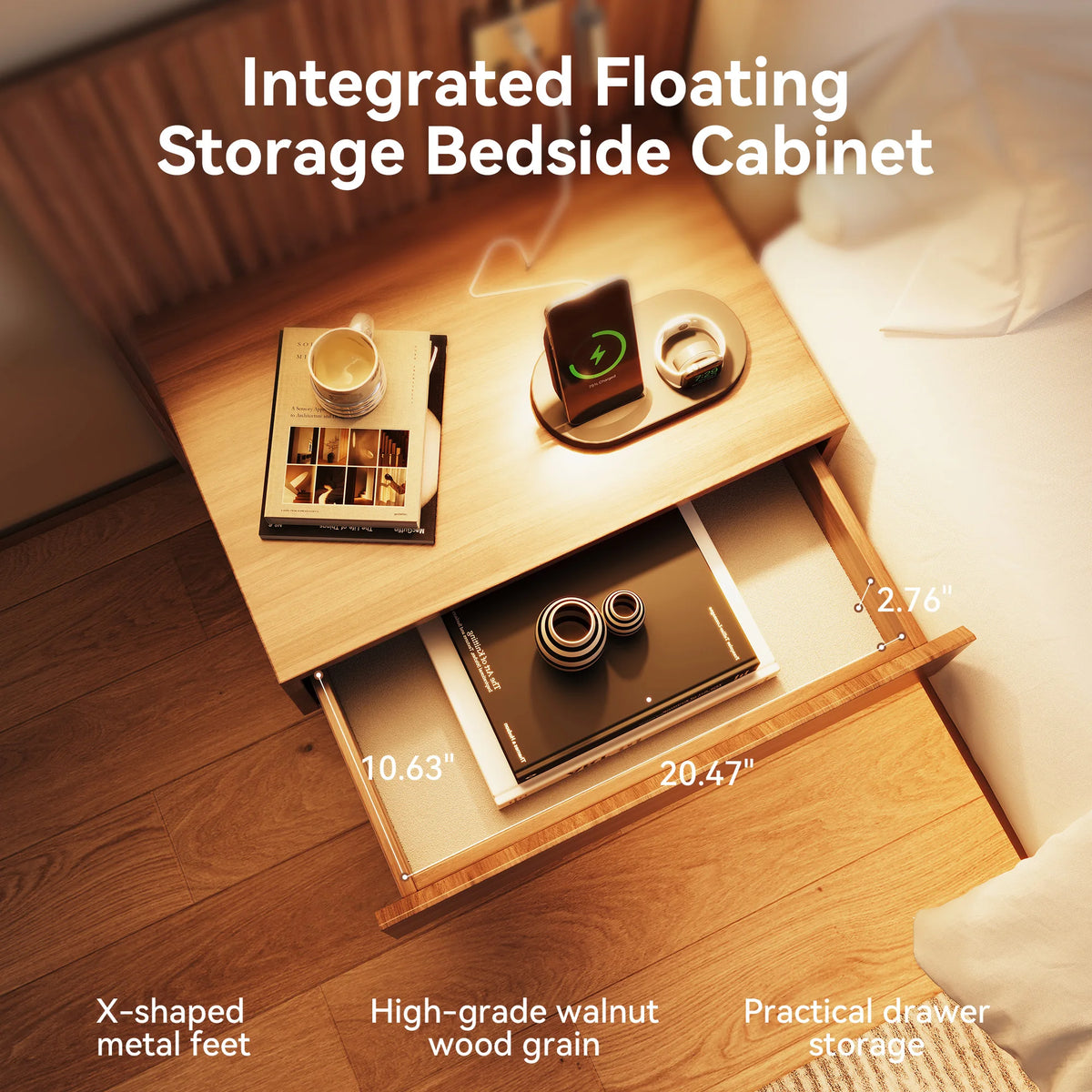 Luxury Bed with Integrated Nightstands & Reading Lamps
