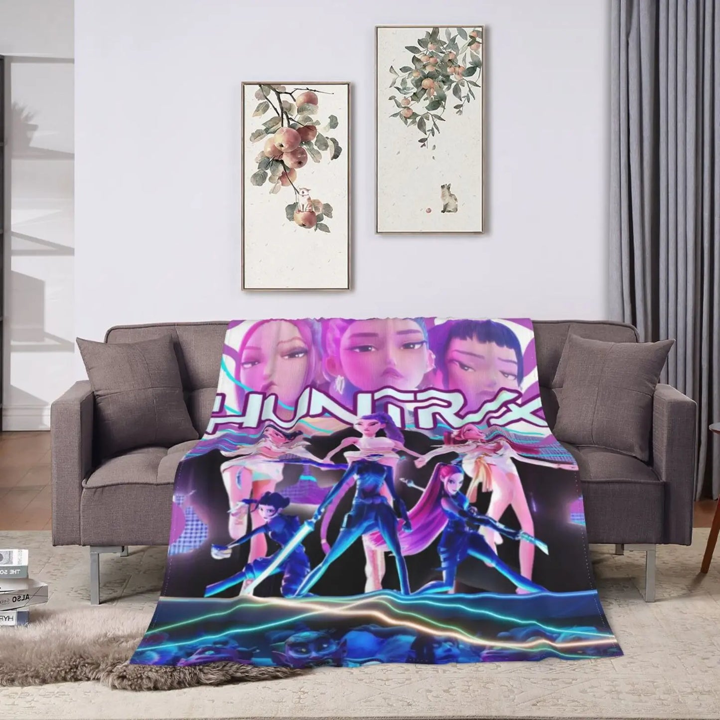 Huntrix Girls K-Pop Demon Hunter Anime-Inspired Flannel Throw Blanket