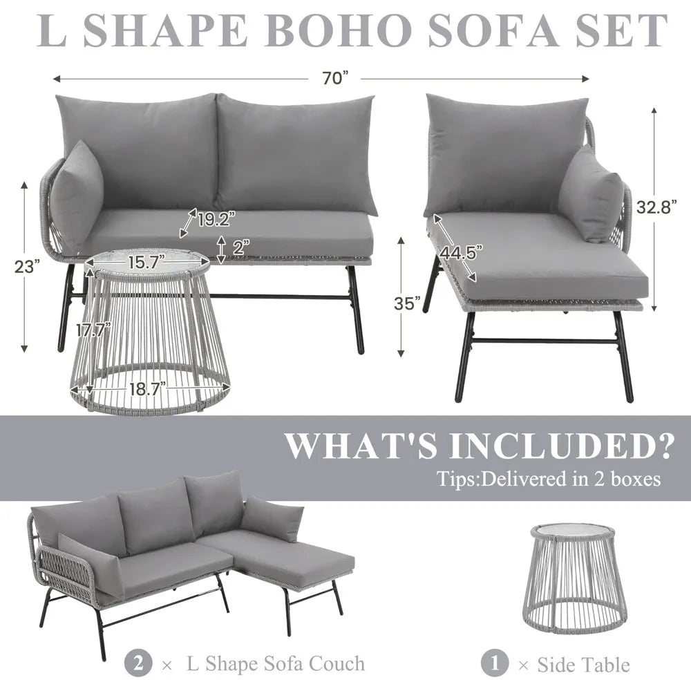Outdoor Patio Furniture Set with Thick Cushions and Glass Coffee Table