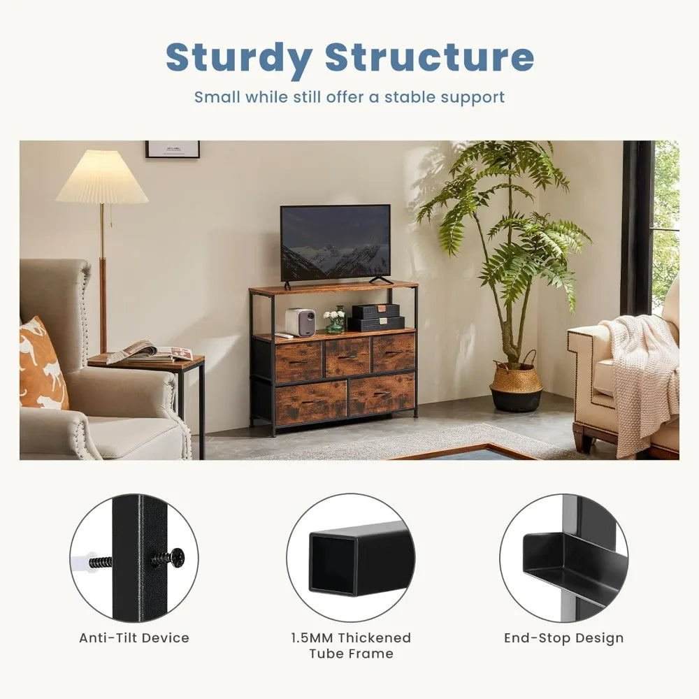 TV Stand Dresser with 5 Fabric Storage Drawers Media Console
