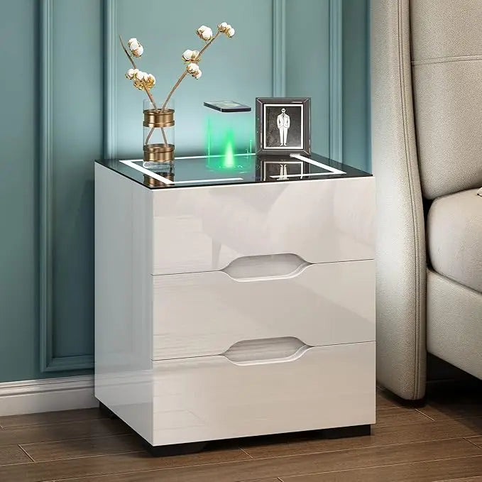 Smart Bedside Table with Adjustable LED Lights