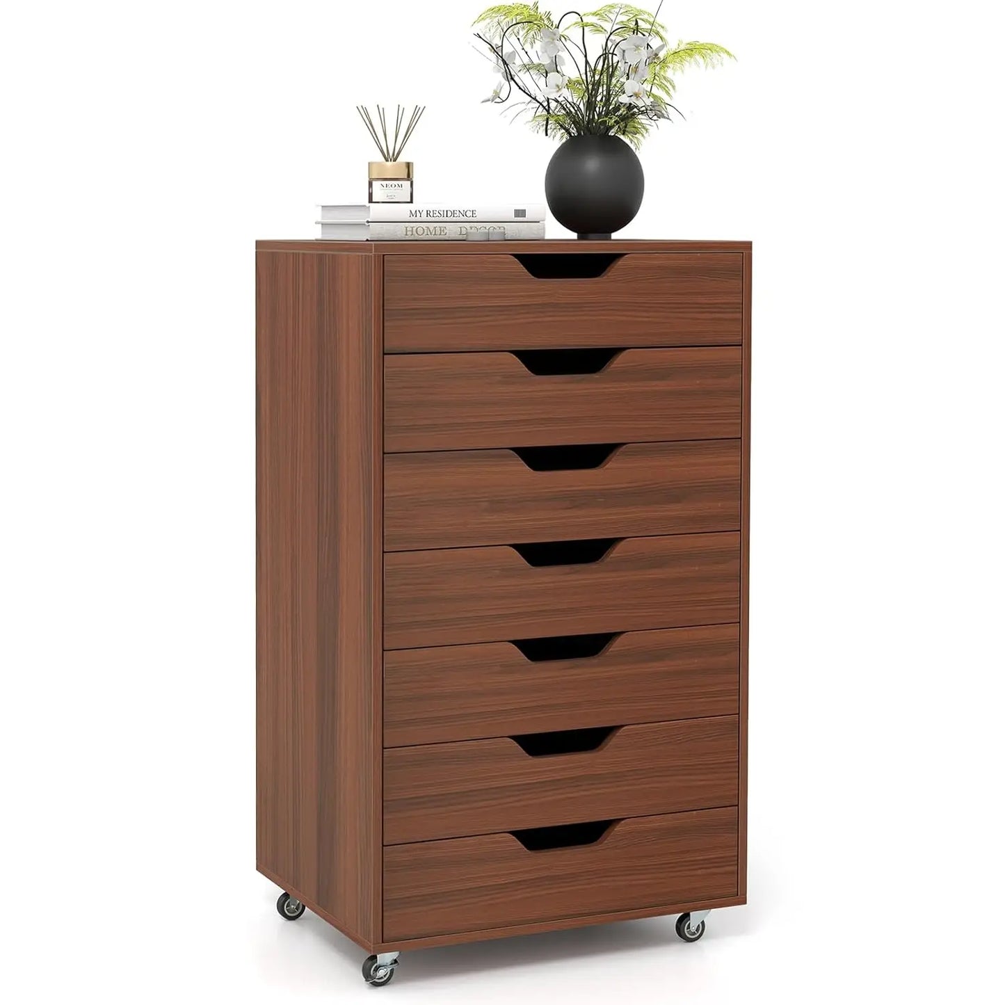 Mobile Storage Cabinet Wooden File Organizer Lockable Wheels