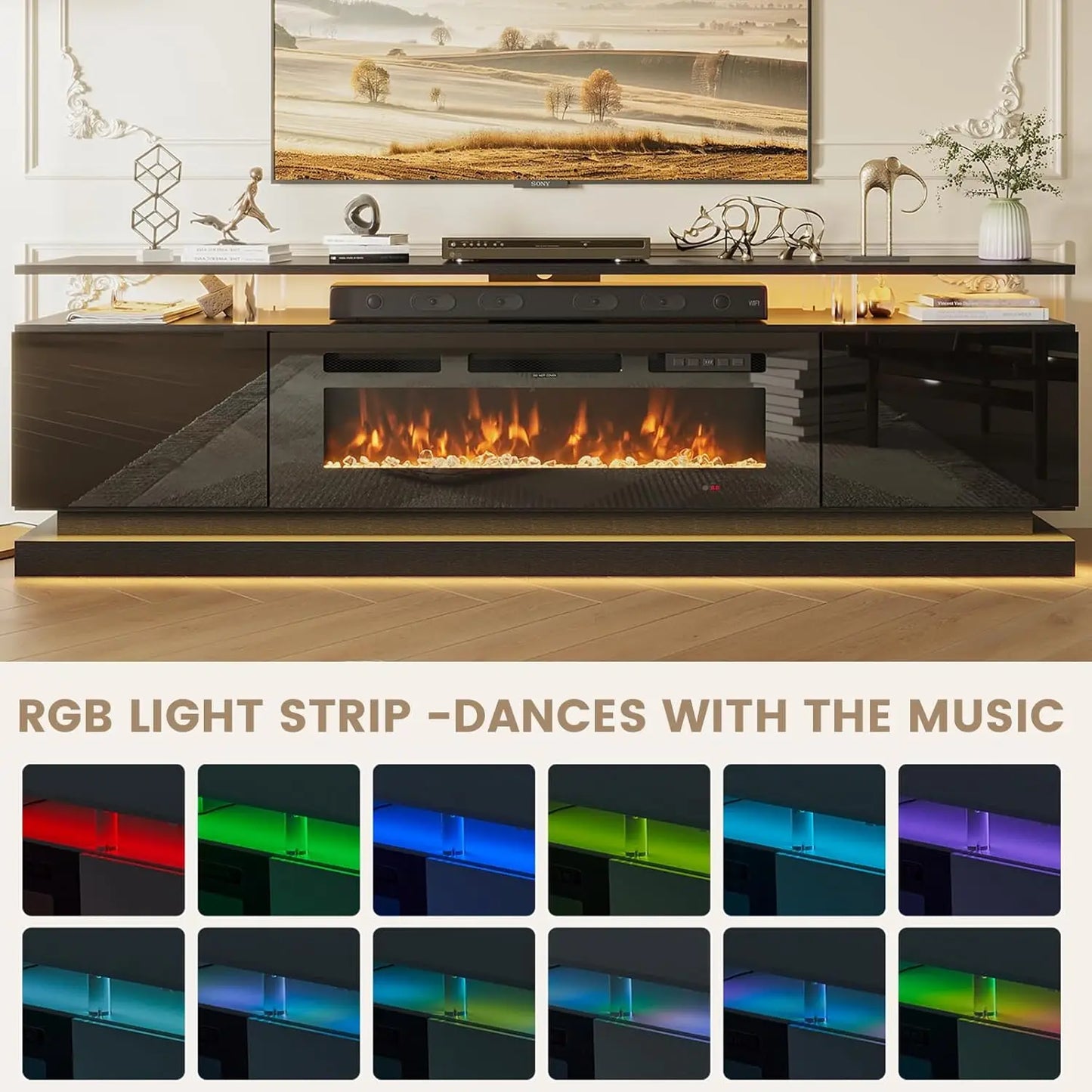 Modern Fireplace TV Stand Console with Storage