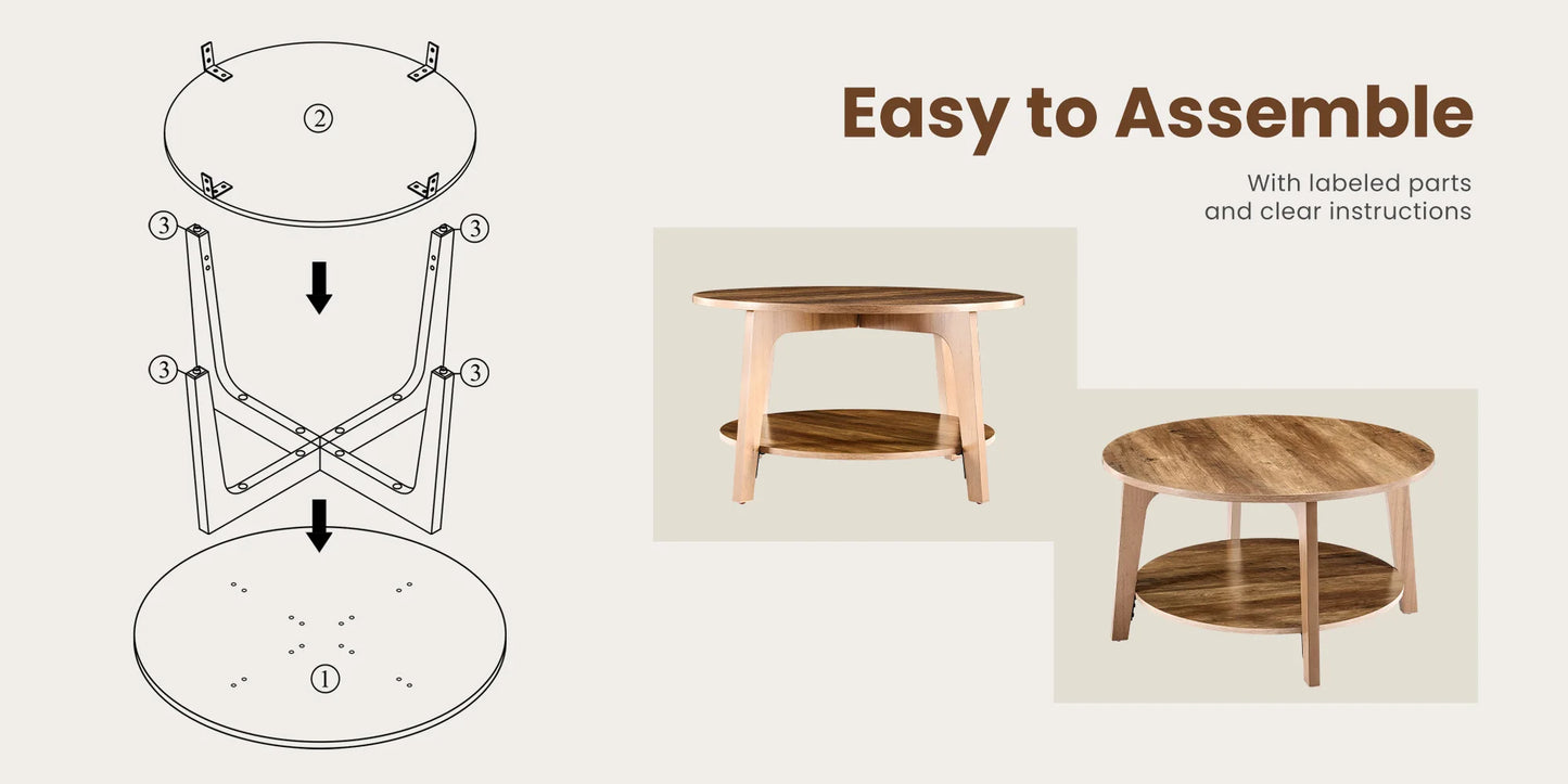 Wood Round Coffee Table with Storage Capacity