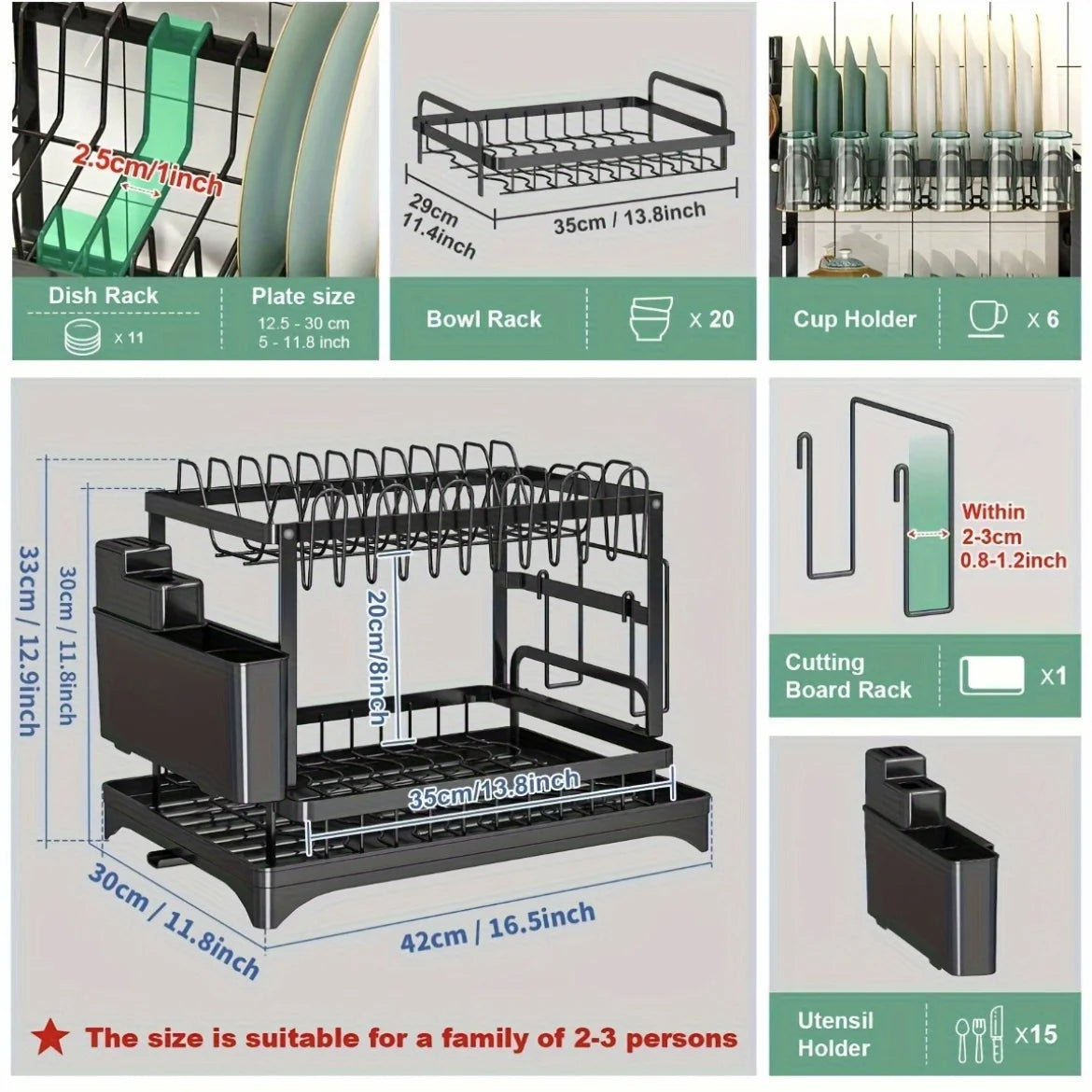 Kitchen Counter Dish Drainer with Drainboard - Space-Saving Storage Organizer
