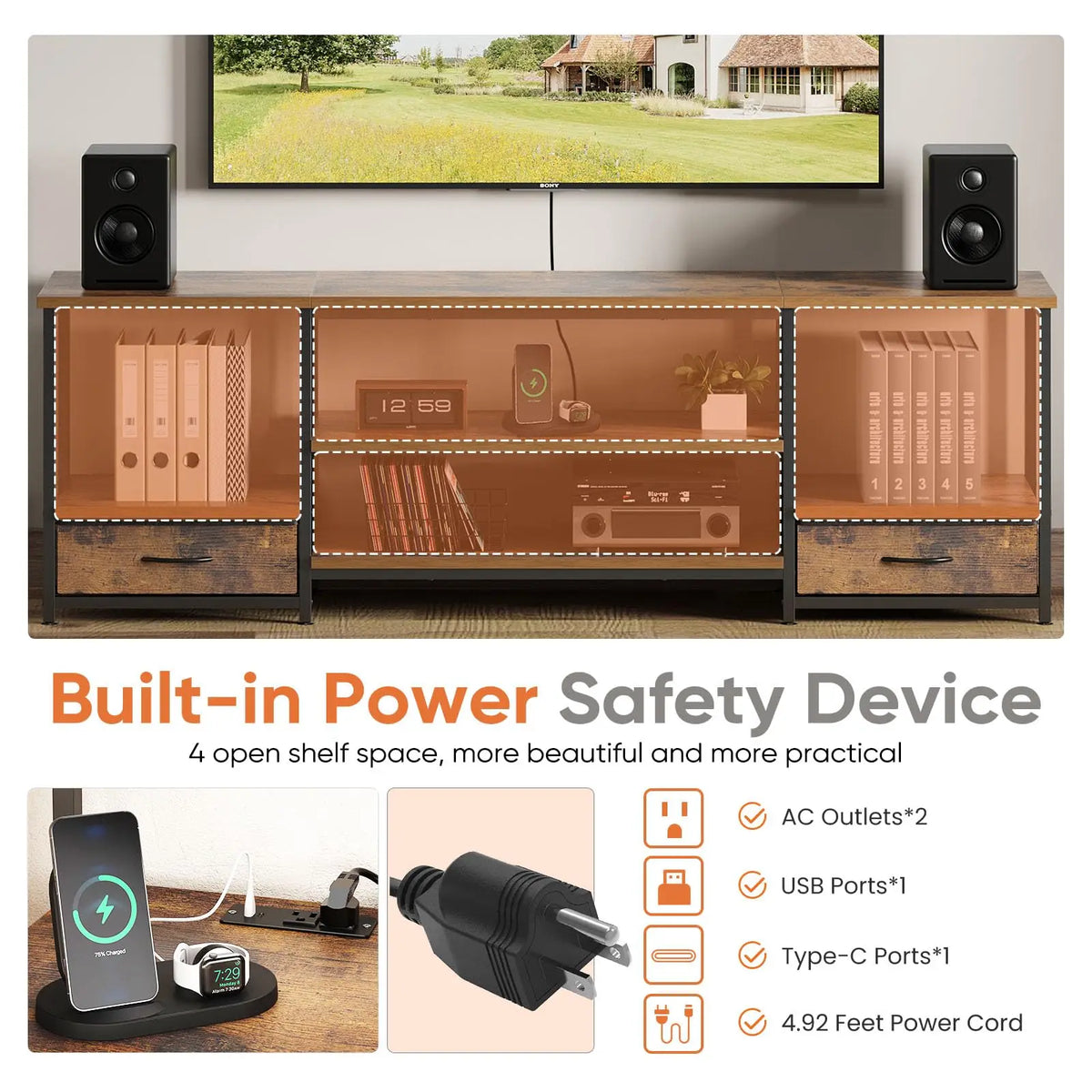 Tv Stand For Up To 75 Inch TV Entertainment Center