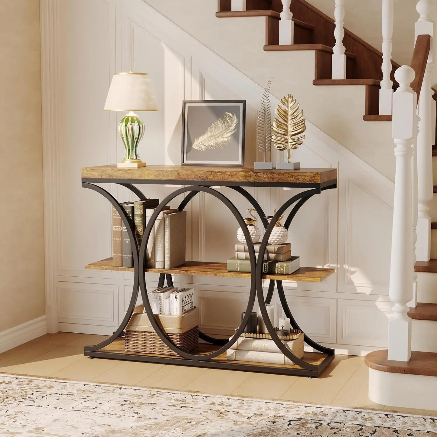 Narrow Console Table with Storage Shelves