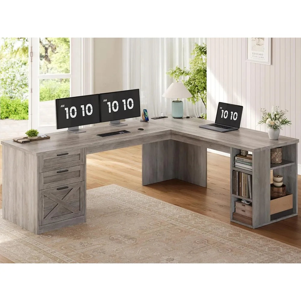 L Shaped Executive Desk with Storage Shelves